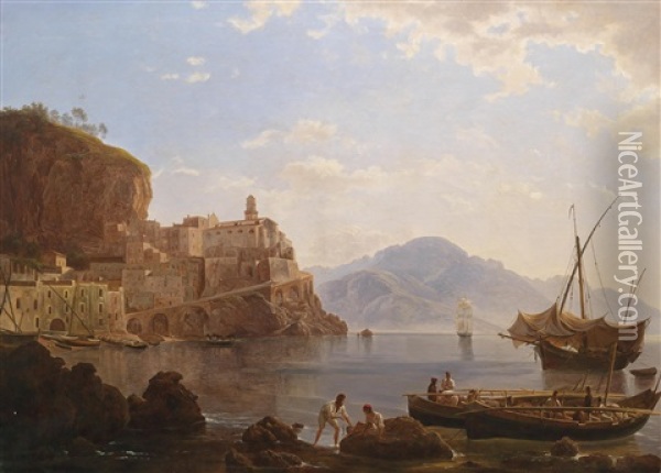 Ansicht Von Altrani Am Golf Von Salerno Oil Painting - Josef Rebell