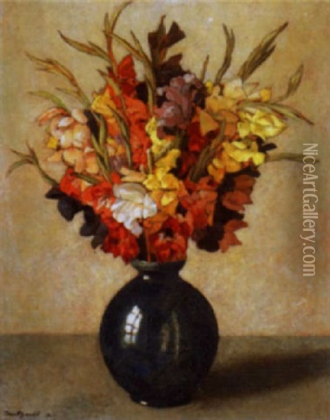 Stilleben Mit Gladiolen In Blauer Vase Oil Painting - Theodor Barth