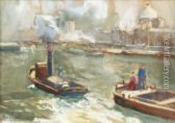 Bateaux Sur La Seine Oil Painting - Georges Lapchine
