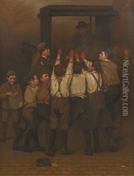 The Rush For Evening Papers Oil Painting - John George Brown