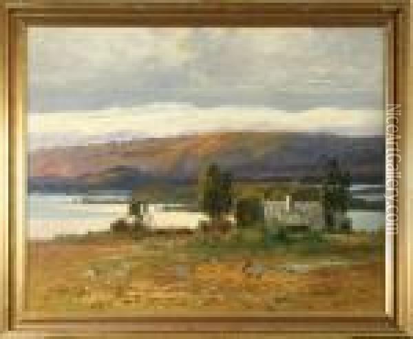 Flodlandskap Med Stuga Oil Painting - Carl Brandt