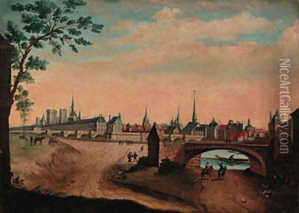 An extensive view of a town Oil Painting - German School