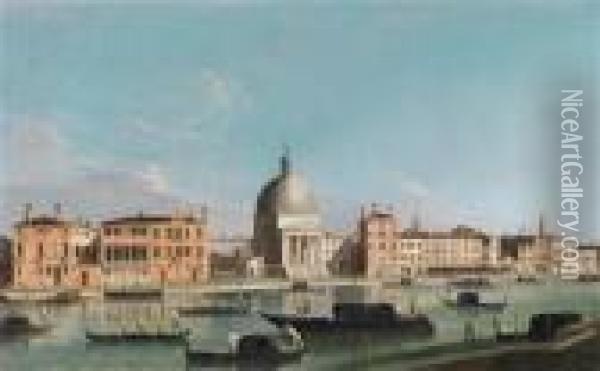 Der Canalegrande Mit Der Kirche San Simeone Piccolo Oil Painting - Apollonio Domenichini