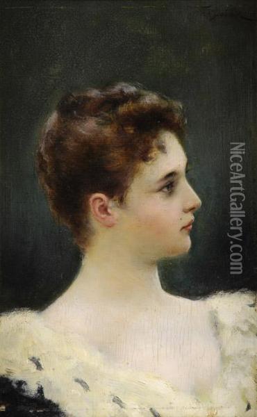 Portrait Einer Jungen Dame. Oil Painting - Franz Dvorak