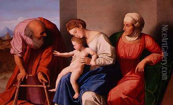 Holy Family with St. Anne, c.1520 Oil Painting - Vincenzo di Biagio Catena