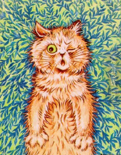 Startled Cat Oil Painting - Louis Wain