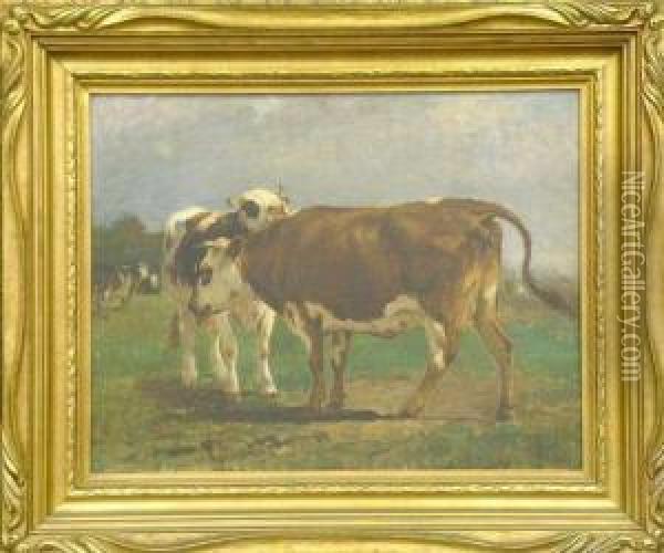 Cows In A Field Oil Painting - William Henry Howe