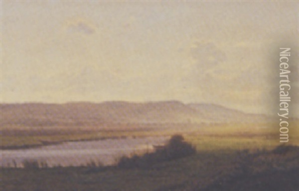Landskab Med Gudenaen Oil Painting - Harald Frederick Foss