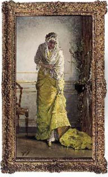 Elegante A La Robe Jaune Oil Painting - Aime Stevens