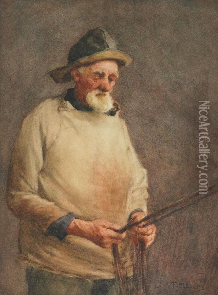 Fisherman Mending A Net; Portrait Of A Fisherman Oil Painting - Frederick Mcnamara Evans