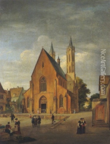 Blick Auf Die Kirche Von Ladenburg Oil Painting - Johann Martin Bernatz