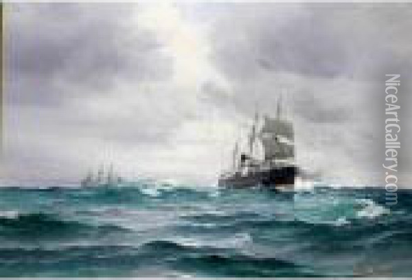 A Sailing Steamer In Rough Waters Oil Painting - Vilhelm Bille