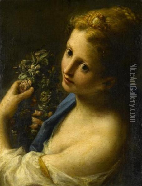 A Young Lady As Flora Oil Painting - Francesco Mancini