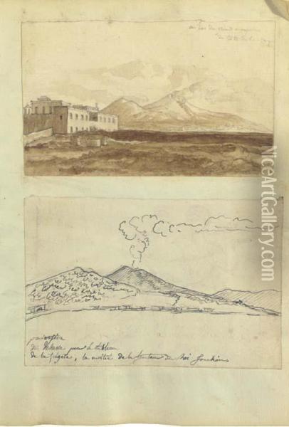 Vesuvius Seen From The Bay Of Naples Oil Painting - Guillaume Desire J. Descamps