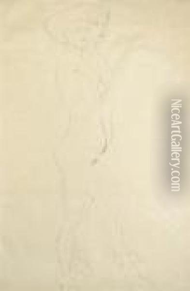 Zwei Nach Rechts Schreitende, Die Vordere Halt Die Rechte An Der Schulter
 With The 
Nachlass Oil Painting - Gustav Klimt