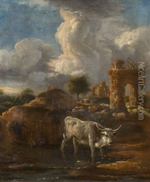 Kuh In Landschaft Oil Painting - Jan Frans Soolmaker