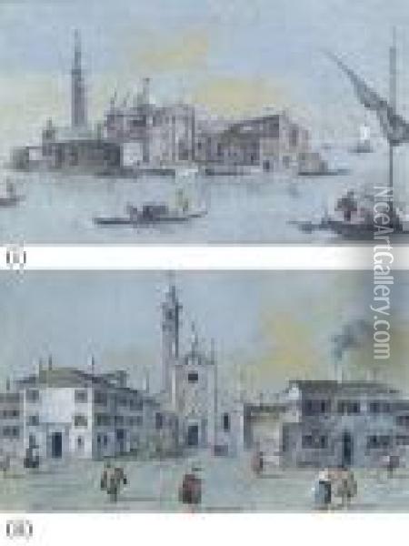 Venice: San Giorgio Maggiore; And The Madonna Dell'orto Oil Painting - Giacomo Guardi