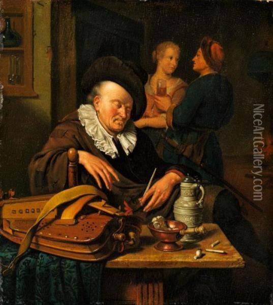 Der Leierkastenmann Oil Painting - Willem van Mieris