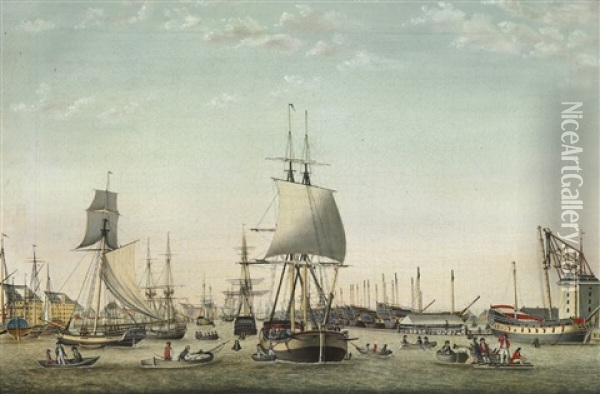 The Fleet's Berth In Copenhagen Oil Painting - Terkel Eriksen Lonning