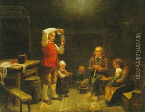 Familjescen Oil Painting - Bengt Nordenberg