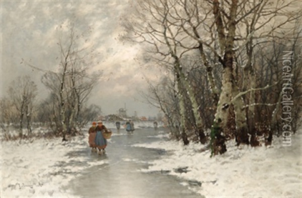 Ein Winterabend Oil Painting - Johann Jungblut