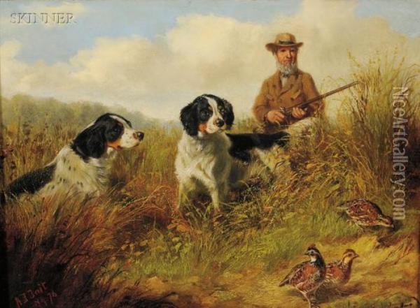 Hunters With Spaniels And Quail Oil Painting - Arthur Fitzwilliam Tait