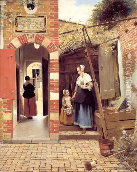 The Courtyard of a House in Delft 1658 Oil Painting - Pieter De Hooch