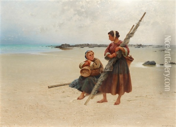 Ostronplockerskor, Bretagne Oil Painting - August Vilhelm Nikolaus Hagborg