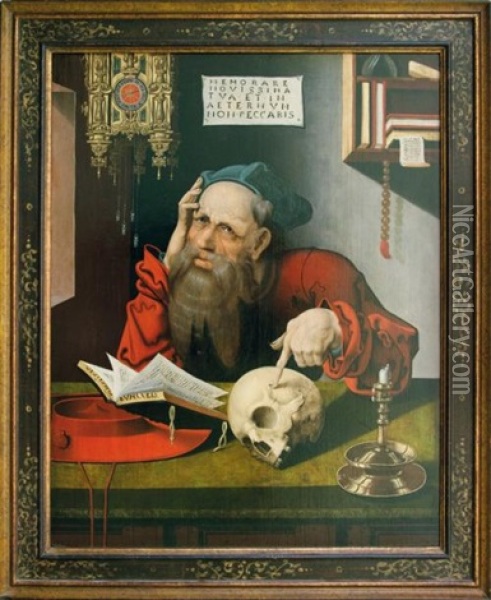 Saint Jerome Dans Son Cabinet De Travail Oil Painting - Marinus van Reymerswaele