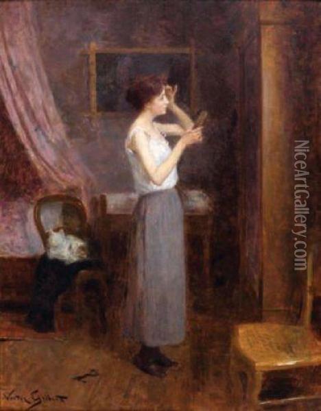 Jeune Femme Se Coiffant Oil Painting - Victor-Gabriel Gilbert