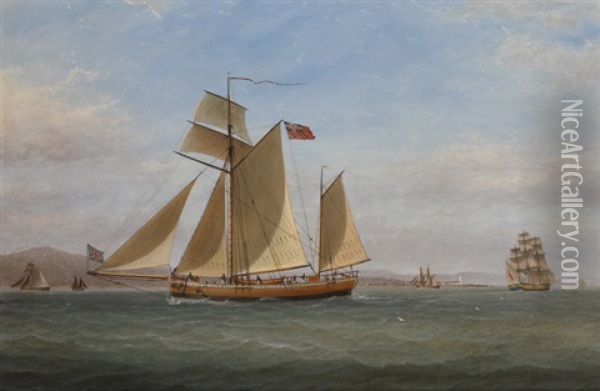 Topsail Ketch On The Clyde Sailing Past The Cloch Lighthouse Oil Painting - William Clark