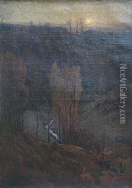 La Vallee Au Soleil Couchant Dans Le Jura Oil Painting - Louis Jourdan