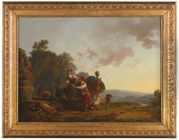 Travellers Resting At A Fountain Oil Painting - Philip James de Loutherbourg