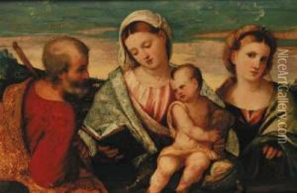 The Holy Family With Saint Catherine Of Alexandria Oil Painting - Bonifacio Veronese (Pitati)