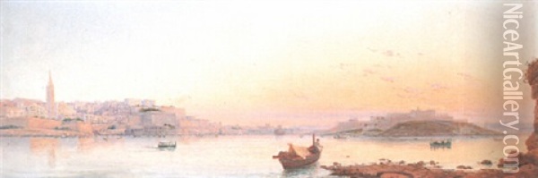 A View Of The Grand Harbour, Malta Oil Painting - Luigi Maria Galea