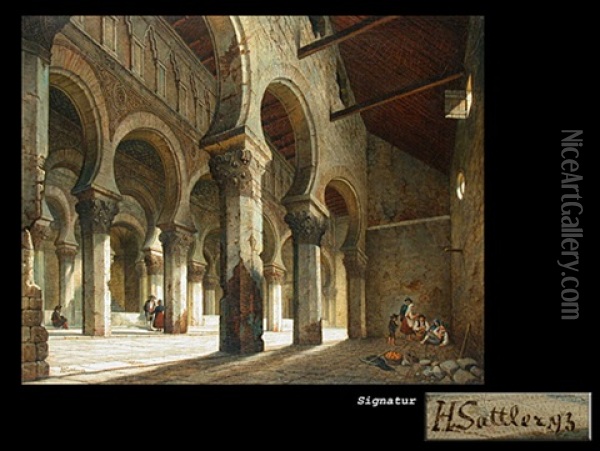 Innenraum Der Kathedrale Von Santa La Blanco, Toledo Oil Painting - Hubert Sattler
