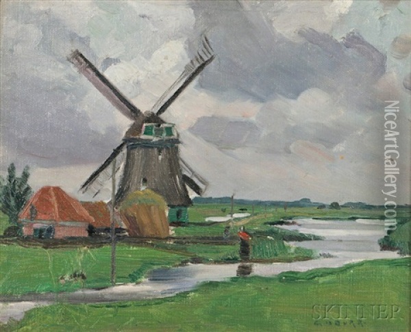 Windmill, Holland Oil Painting - George Brainard Burr