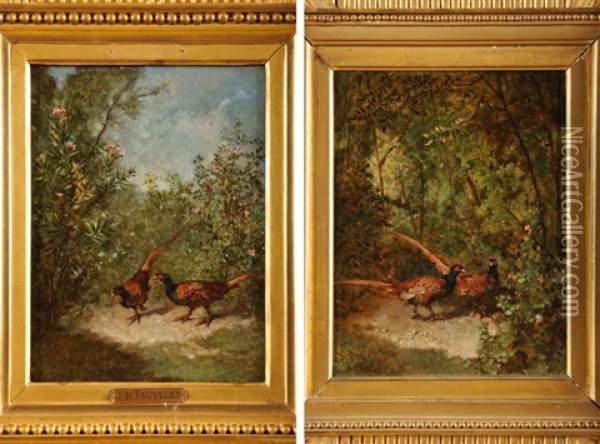 Couple De Faisans (pair) Oil Painting - Jean Baptiste Fauvelet
