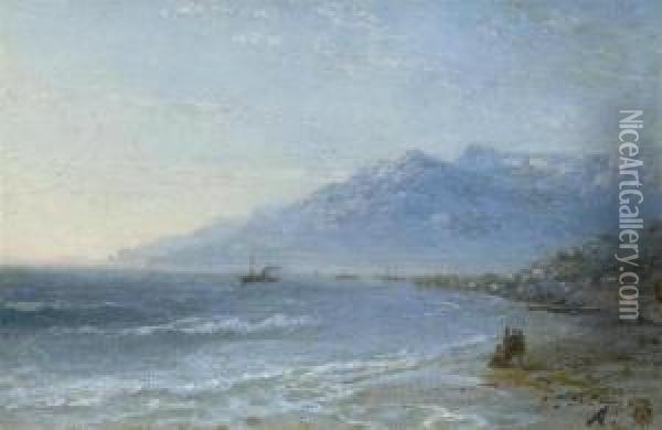 Coastal Landscape With Figures At A Beach Oil Painting - Ivan Konstantinovich Aivazovsky
