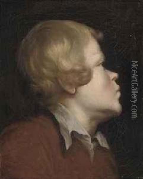 Portrait Of A Young Boy, Bust-length, In Profile Oil Painting - Josepf Wright Of Derby