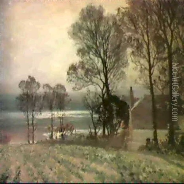 A Frosty Morning Oil Painting - Sir Alfred East