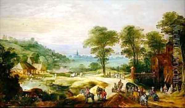 Landscape with Travellers on Road Oil Painting - J. & Momper, J.de Brueghel