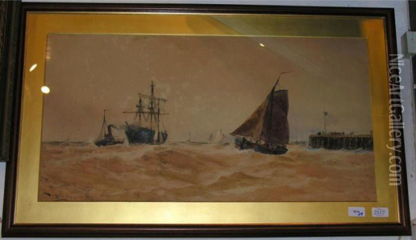 'bringing Ina Disabled Ship Off The Dutch Coast Oil Painting - Thomas Bush Hardy