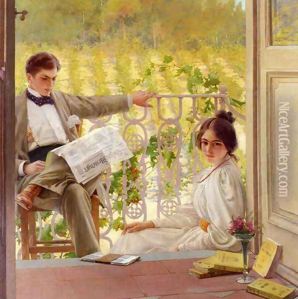 An Afternoono on the Porch Oil Painting - Vittorio Matteo Corcos