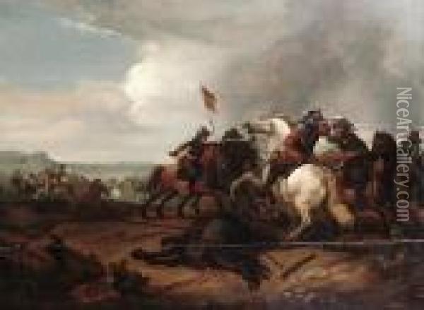A Cavalry Skirmish Oil Painting - Palamedes Palamedesz. (Stevaerts, Stevens)
