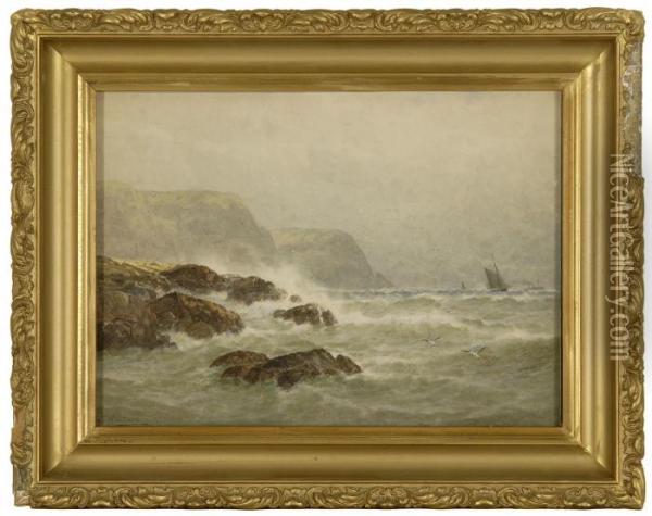 Waves Against A Rocky Coast Oil Painting - George Stanfield Walters