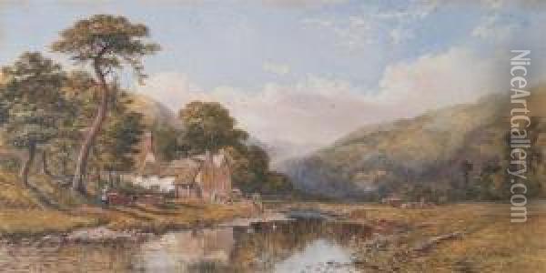 River Landscape With Cottage Oil Painting - Philip Mitchell