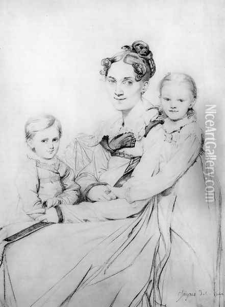 Madame Johann Gotthard Reinhold, born Sophie Amalie Dorothea Wilhelmine Ritter, and her two daughters, Susette and Marie Oil Painting - Jean Auguste Dominique Ingres