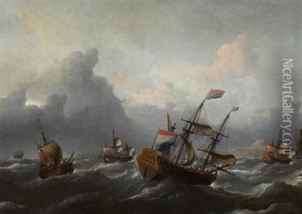 Hollandische Handelsschiffe Vor Der Englischen Kuste Oil Painting - Aernout (Johann Arnold) Smit