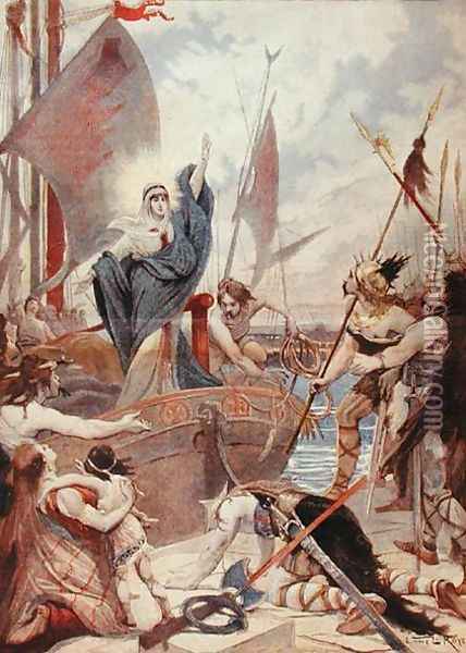 St. Genevieve, from a series on the heroines of France in Le Petit Journal, 1896 Oil Painting - Lionel Noel Royer
